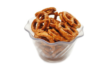 Wall Mural - Pretzels in a Fancy Glass Bowl Over White