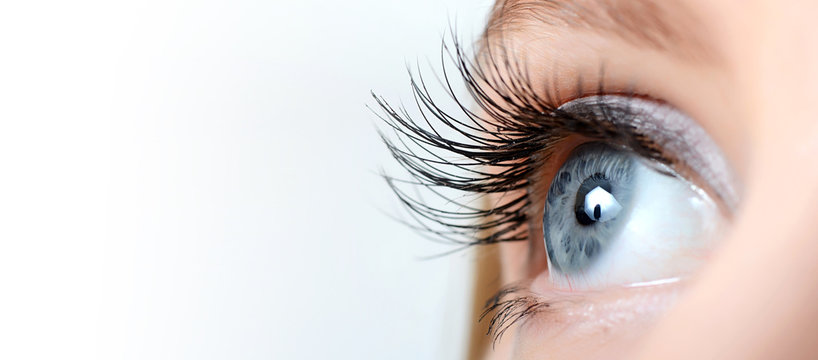 female eye with long eyelashes close-up