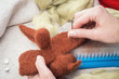 Manufacturing process from wool soft toys. Felting activity