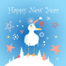 Winter Card With A Cheerful Seagull
