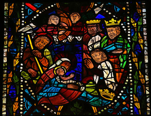 Fototapete - Nativity Scene - stained glass - Christmas