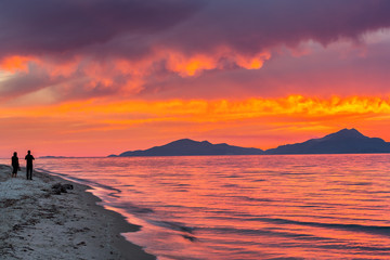 Sunset over sea in Greece