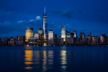 New York City Manhattan Downtown Skyline With Skyscrapers