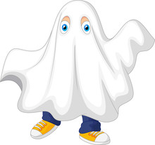 Cute Kid In A Ghost Costume Celebrating Halloween