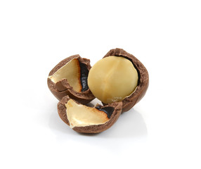 Wall Mural - macadamia nuts on white background