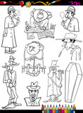 Fototapeta Dinusie - retro people set cartoon coloring page