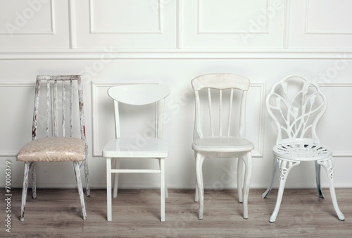 Set Of White Wooden Vintage Chairs Buy This Stock Photo And Explore Similar Images At Adobe Stock Adobe Stock
