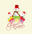 © Big Pearl - Christmas Card with Santa Claus, snowman and gift