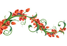 Branch With Red Flowers Illustration Isolated On White