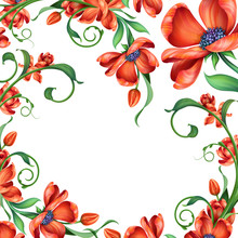 Red Flowers Illustration, Festive Floral Background