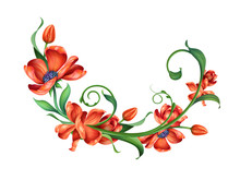 Branch With Red Flowers, Design Element, Illustration