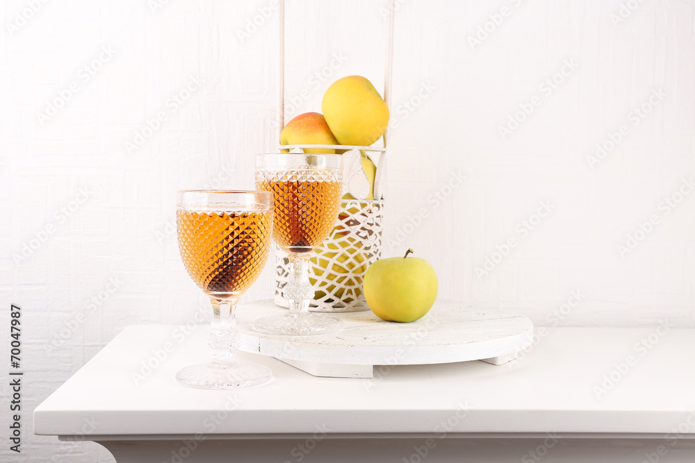 Still life with tasty apple cider and fresh apples