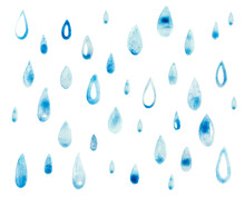 Hand Draw Aquarelle Art Paint Blue Watercolor Rain Drop