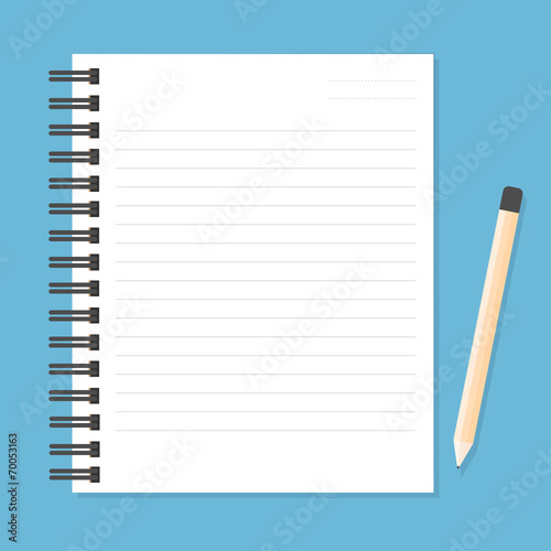 Fotografie, Tablou White notebook with lines can shred and pencil. vector illustrat