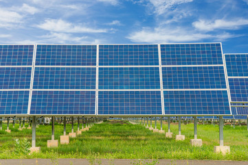 Power plant using renewable solar energy with blue sky