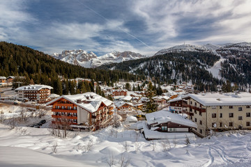 Fototapete - Ski Resort of Madonna di Campiglio, View from the Slope, Italian