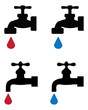 Black silhouettes of faucet for water, vector