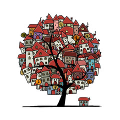 Poster - City sketch, art tree concept for your design