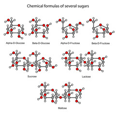 Canvas Print - Structural chemical formulas of some sugars