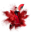 young woman dancing flamenco against explosion