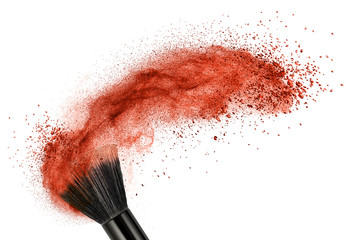 makeup brush with red powder isolated