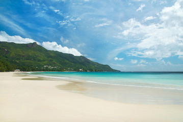 Poster - Tropical beach Beau Vallon at island Mahe, Seychelles