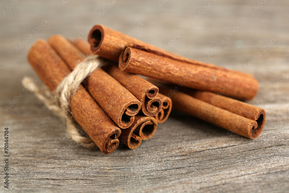 Cinnamon bark on wooden table