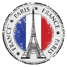 Paris Town In France Grunge Stamp, Eiffel Tower Vector