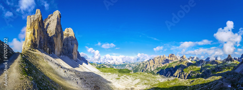 Stampa su Tela  View of t Tre Cime di Lavaredo against blue sky, Dolomites