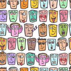 Wall Mural - Sketch emoticons seamless pattern