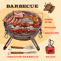 Poster - Sketch meat bbq infographic