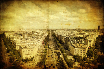 Fototapete - Luftansicht der Champs-Elysees in Paris im Antiklook
