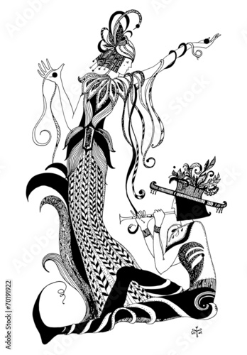 Graphic Black And White Illustration Abstract Man And Woman