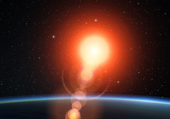 Wall Mural - blue planet with bright sun.