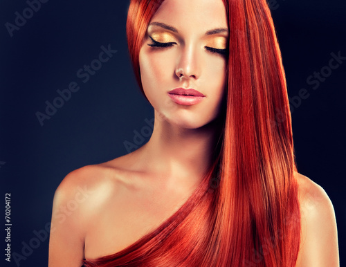 Beautiful model with long red hair Canvas Print