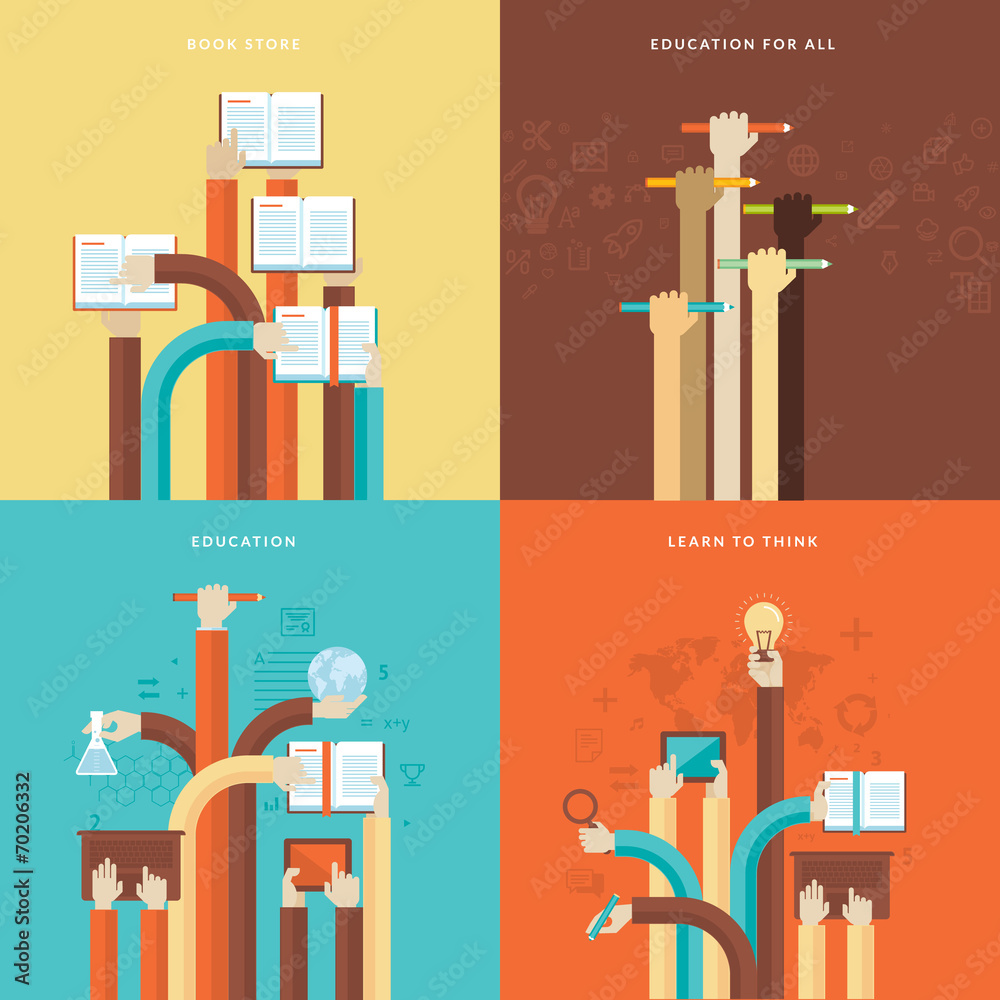 Set of flat design concept icons for education Stock Vector | Adobe Stock