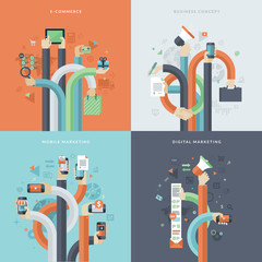 Fototapete - Set of flat design concept icons for business and marketing
