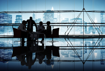 Wall Mural - Silhouette Group of Business People Meeting