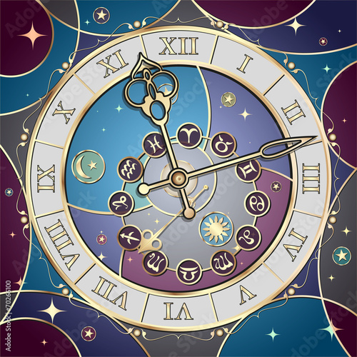 Naklejka - mata magnetyczna na lodówkę Watch with astrological signs, vector