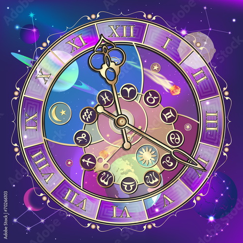 Obraz w ramie Watch with astrological signs, vector