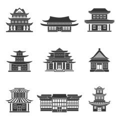 Canvas Print - Chinese house icons black