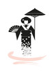 Geisha mit Fächer und Schirm