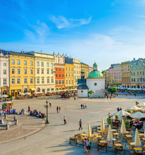 Colorful Houses And Small Church On Market Square Krakow Poland
