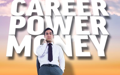 Poster - Composite image of unsmiling businessman standing