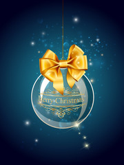 Merry christmas postcard background with ball gold and shine