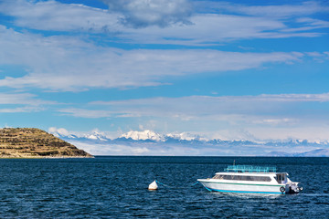 Wall Mural - Boat and Andes Mountains