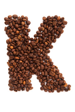 Alphabet letter K of roasted coffee beans