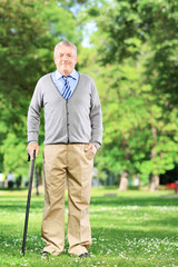 Poster - Senior man walking with a cane in park