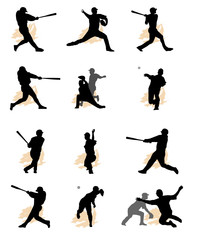 set of baseball silhouette