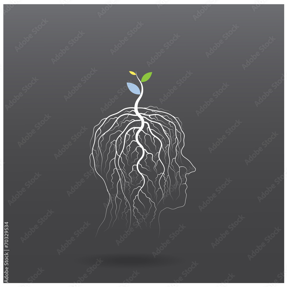 Think green concept. Tree of green idea shoot grow on human head Stock ...